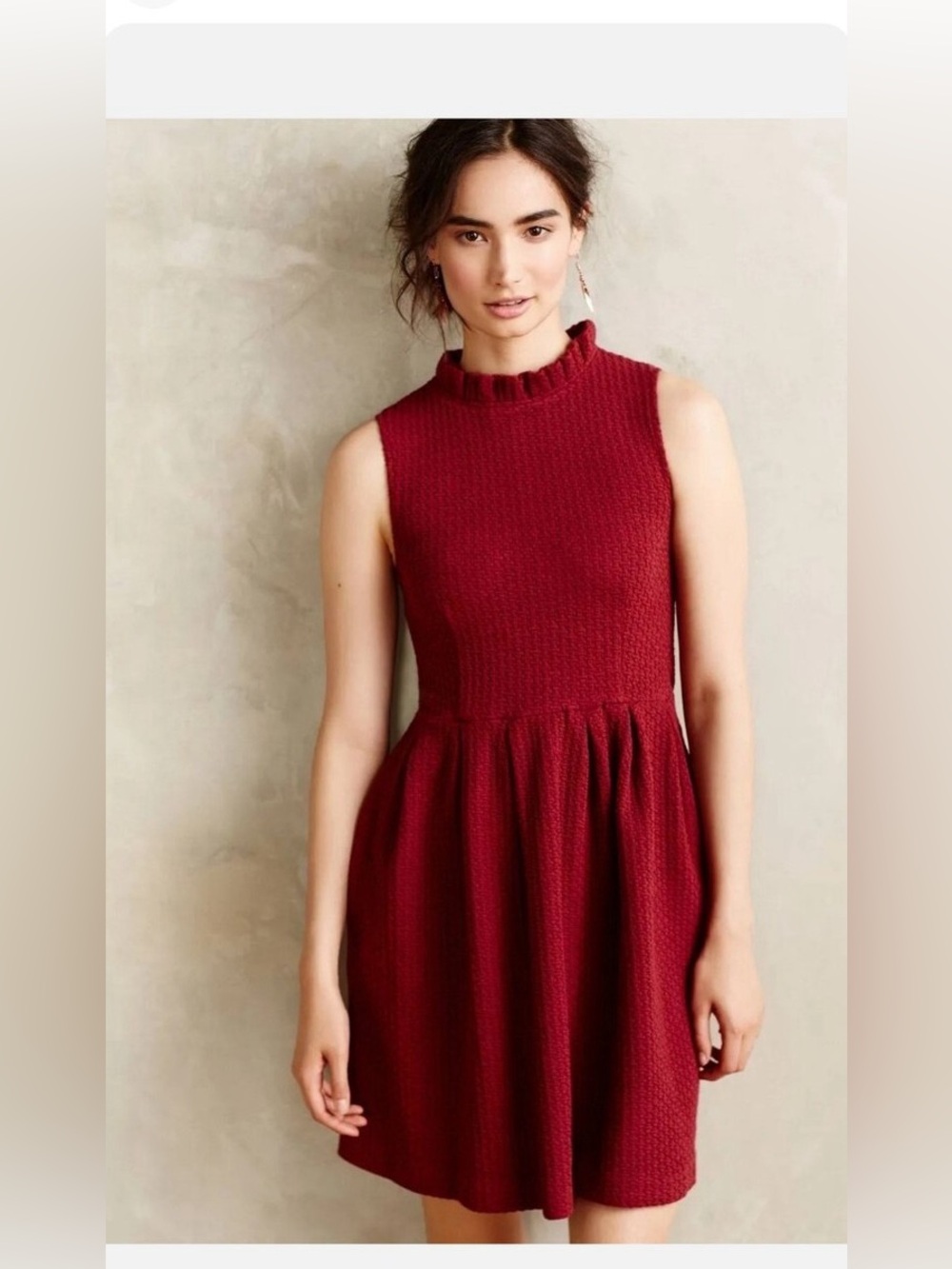 Ganni for Anthropologie Pinnacle textured cotton dress in burgundy in size Large